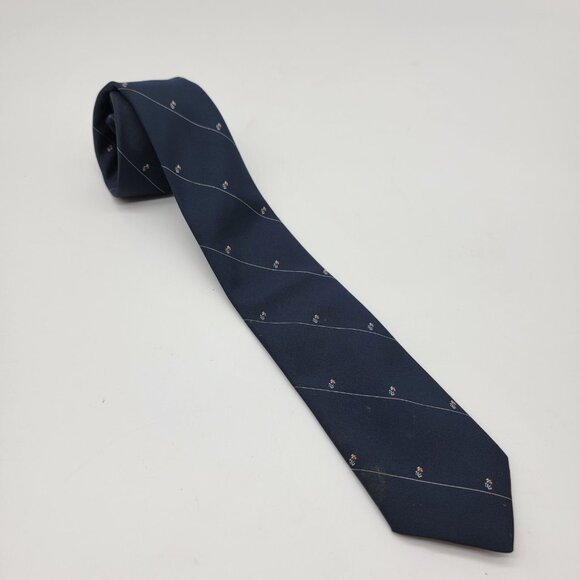 Vintage Jordache Navy Blue Classic Career‎ Tie Polyester Silk Floral EUC - Picture 1 of 4